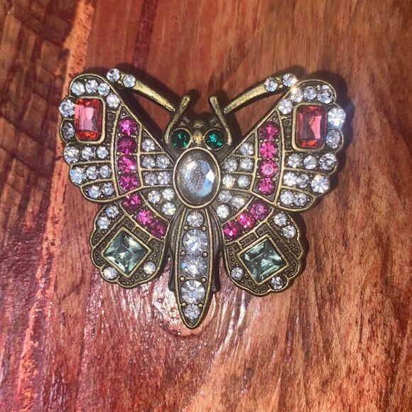Antique Style Multicolored Moth Brooch - Picture 2 of 4